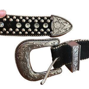 GUESS crystal and black faux suede western belt- 40” long